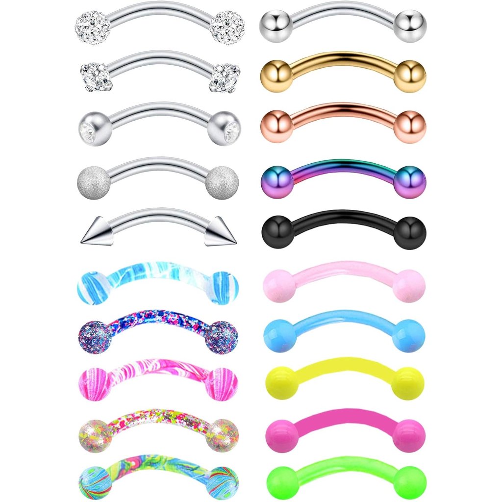 2048pcs 16g Eyebrow Piercing Rook Curved Barbell Kit Eyebrow Tragus Lip Rings F